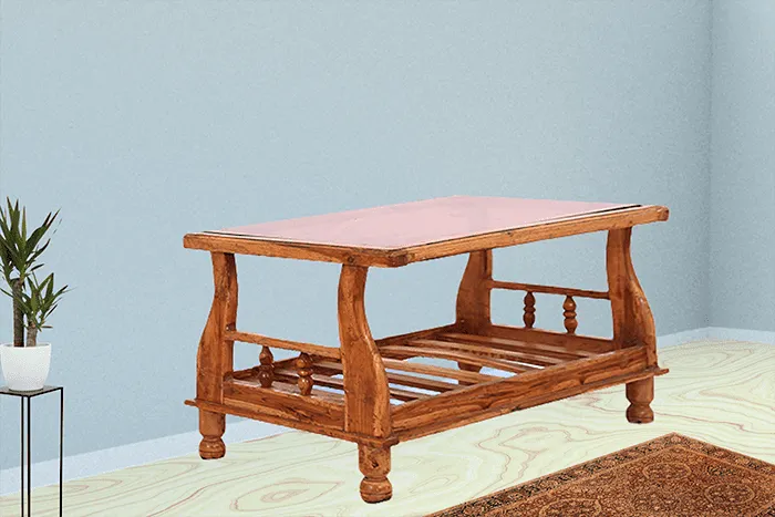 VIVDeal Glass Teak Center Table 3